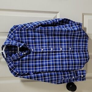 Ralph Lauren Youth Boys Button Up, Small (8), Blue/White plaid